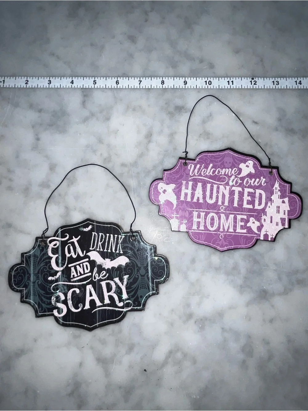 Halloween Wall Plaque Set - Purple & Black Decorative Signs